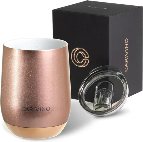 Miniatura 11 de Carivino Vaso de vino de lujo con interior de cerámica, base de corcho genuino y tapa Tritan, aislamiento al vacío de acero inoxidable avanzado