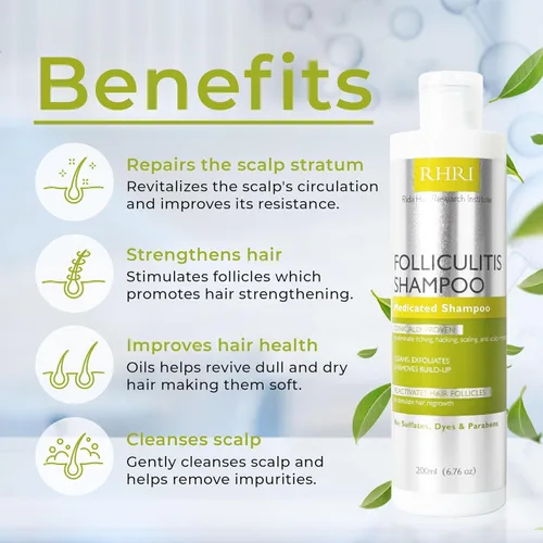 Miniatura 2 de Champú para foliculitis Champú antifúngico para dermatitis seborreica, psoriasis del cuero cabelludo y caspa Alivia la picazón y el cuero