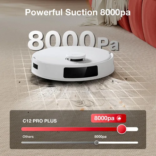 Miniatura 4 de Yeedi C12 Plus Robot aspiradora y trapeador, succión fuerte de 8000 Pa, almacenamiento de polvo de 7 semanas, contenedor de polvo sin bolsa