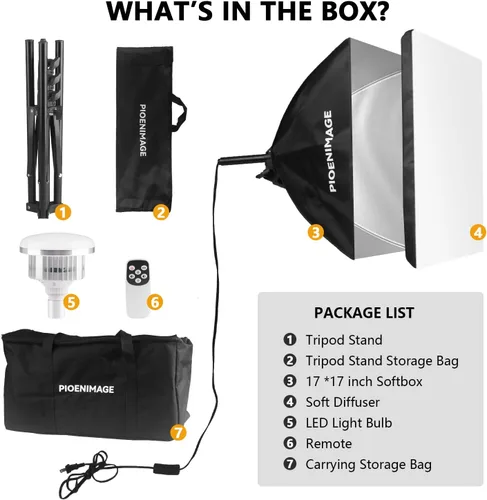 Miniatura 2 de Kit de iluminación Softbox, juego de iluminación de fotografía de caja suave con caja de luz de 17 x 17 pulgadas, trípode de iluminación plegable
