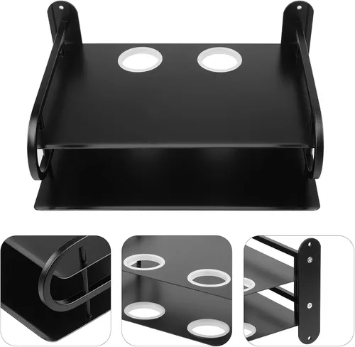 Miniatura 4 de Caja de almacenamiento con router WiFi inalámbrico doble de metal negro, estante para colgar en la pared con organizador de cables, 2 estantes