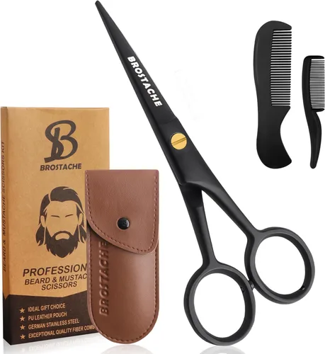 Tijeras profesionales para barba y bigote de 5 pulgadas, tijeras de acero alemán para barba vienen con peine para bigote, peine para barba y bolsa
