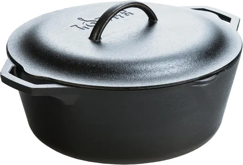 Lodge Horno holandés pretratado con asas de bucle y cubierta de hierro fundido, 7 cuartos de galón, color negro