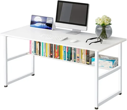 Miniatura 8 de Escritorio para computadora de oficina en casa con estantería, escritorio de madera de 43 pulgadas con estantes de almacenamiento, mesa moderna