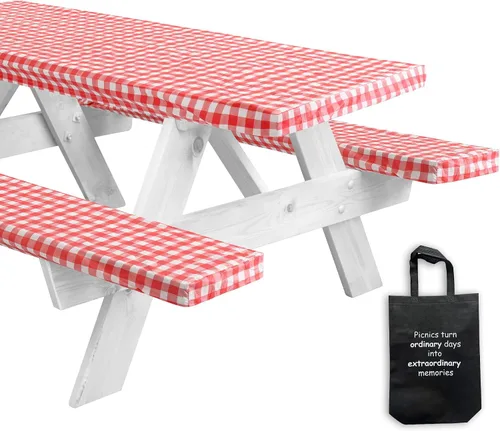 Miniatura 9 de LINPRO - Funda de mesa de picnic de 6 pies con fundas para bancos, fundas ajustadas de mesa de picnic de vinilo con elástico, elementos esenciales