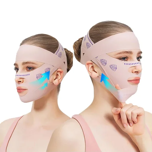 Máscara de elevación facial de línea V mejorada, correa de barbilla para dormir, máscara de elevación de línea en V, correa de adelgazamiento Rosa