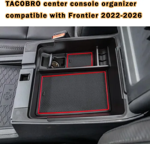 Miniatura 6 de TACORBO Organizador de consola central compatible con accesorios Nissan Frontier 2022-2023 2024 2025, caja de almacenamiento secundario para Rojo