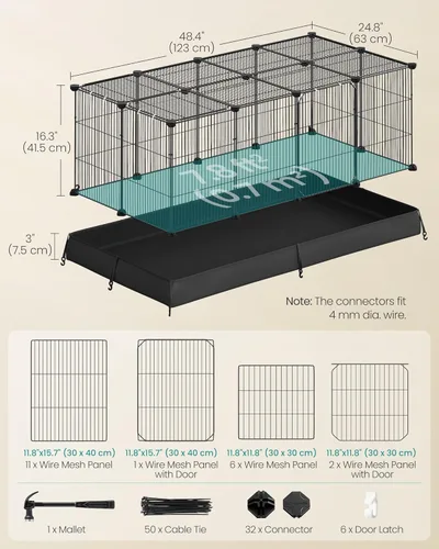 Miniatura 5 de SONGMICS ULPI012BH01 - Jaula para conejillos de indias, jaula para conejos, corralito de animales pequeños con alfombrilla impermeable, puerta