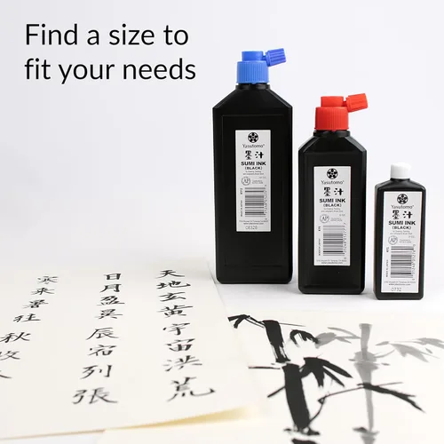 Miniatura 7 de Yasutomo Bokuju Tinta líquida – Tinta Sumi de 2 oz para caligrafía y obras de arte – Tinta de dibujo negra para uso con pinceles de tinta japoneses