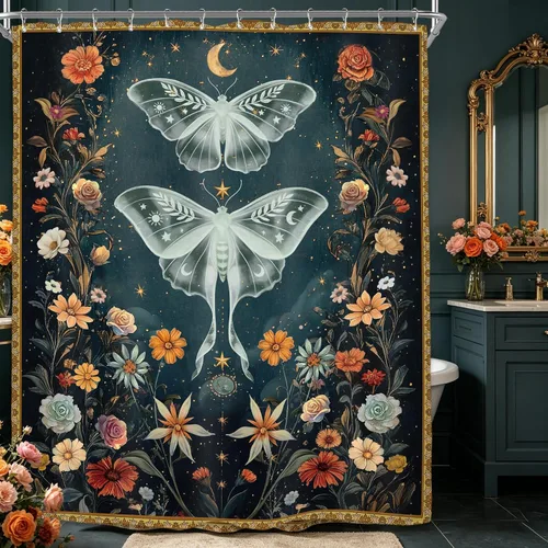 Miniatura 21 de Miyotaa - Juego de cortinas de ducha con fase lunar celestial, diseño de luna iluminada, gótico, zodiacal, astrología, tarot, bruja, de poliéster