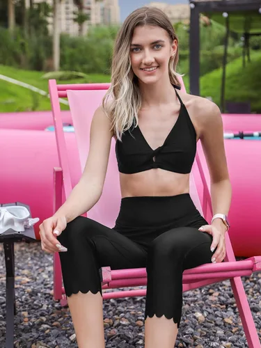 Miniatura 3 de ATTRACO Pantalones de natación para mujeres de cintura alta, capris de natación, pantalones cortos de natación, leggings de natación