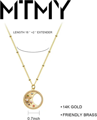 Miniatura 4 de Collar con colgante de luna de oro para mujer, chapado en oro de 14 quilates, cadena delicada, luna creciente, sol, estrella