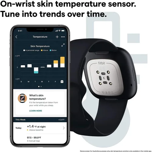 Miniatura 5 de Fitbit Sense Health & Fitness - Reloj inteligente con GPS, llamadas y mensajes de texto Bluetooth, frecuencia cardíaca SpO2, ECG, temperatura