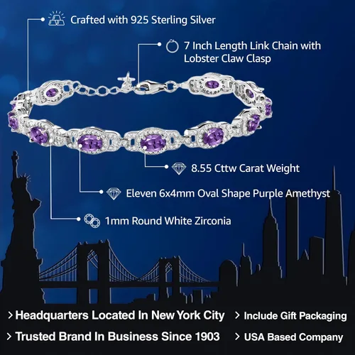 Miniatura 2 de Gem Stone King 7-14 Cttw Oval Gemstone Birthstone Tennis Bracelet For Women 925 Sterling Silver Oval 6X4MM 7 Inch With 1 Inch Extender Fine