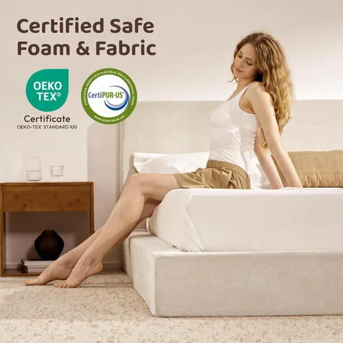 Miniatura 3 de RECCI Cloud - Base de cama Queen tapizada con cabecero, plataforma acolchada de espuma de 5 pulgadas, sin somier, fácil montaje (crema)