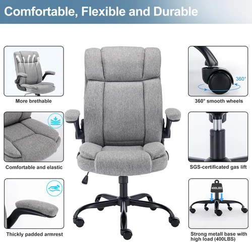 Miniatura 5 de Silla de oficina con respaldo alto, ergonómica, ejecutiva, silla de escritorio para computadora, cómoda tela, acolchada, sillas de escritorio