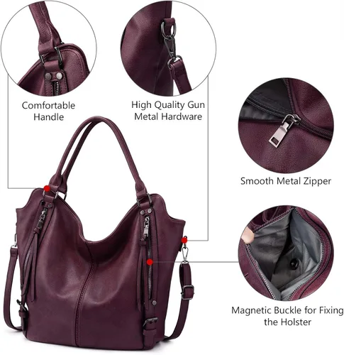 Miniatura 3 de Bolso de mano oculto para mujer, bandolera de cuero, bolso grande con funda desmontable, Bolso Hobo oculto