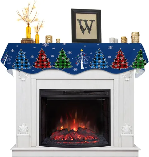 Miniatura 8 de Bufanda de Navidad para chimenea, diseño de árbol de Navidad, mantel de Navidad, mantel superior, bufandas con copos de nieve, cubierta de mantel