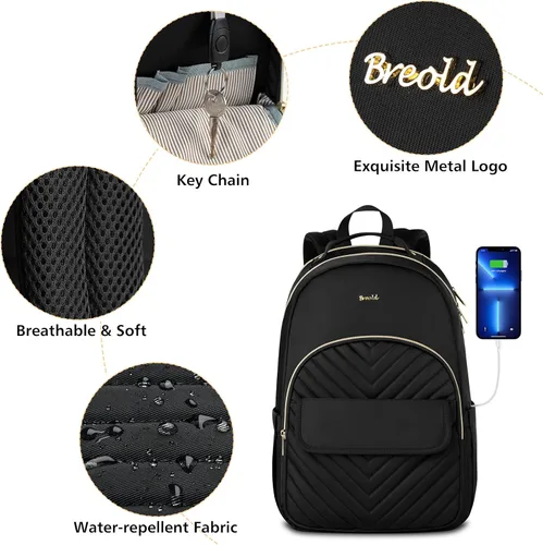 Miniatura 2 de Mochila para laptop para mujer, elegante mochila de trabajo para viajes, mochila de computadora de gran capacidad para 15.6 pulgadas, mochila Negro