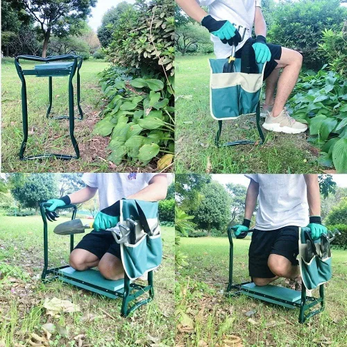 Miniatura 6 de BESTHLS Rodillero y asiento de jardín, taburete plegable resistente con almohadilla gruesa, bolsa de herramientas, capacidad de 330 libras, soporte