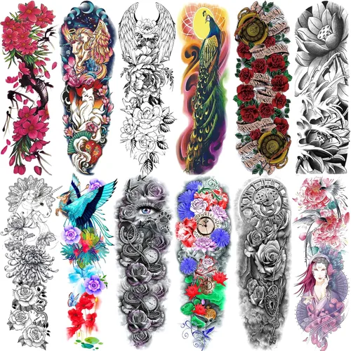 Miniatura 12 de Aresvns Tatuajes temporales de brazo completo para hombres y mujeres (19 x 7 pulgadas), tatuajes de manga impermeable y de larga duración