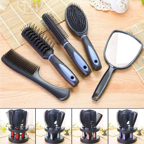 Miniatura 2 de Juego de 5 cepillos y peine para el cabello, cepillo desenredante con cerdas suaves IntelliFlex para mujeres y hombres (azul)