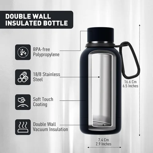 Miniatura 2 de Exllena Botella de agua pequeña de 12 onzas con clip, doble pared de acero inoxidable al vacío, pequeña botella de agua aislada que mantiene