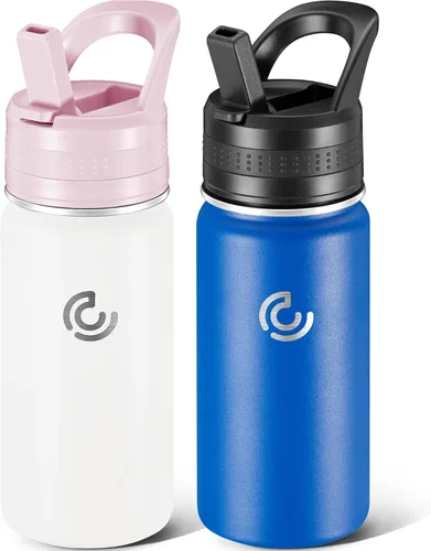 Miniatura 11 de 14 Oz Kids Water Bottle, Stainless Steel Water Bottle with Straws, Leak-Proof, BPA-Free, Insulated Water Bottles for School Boys & Girls Black