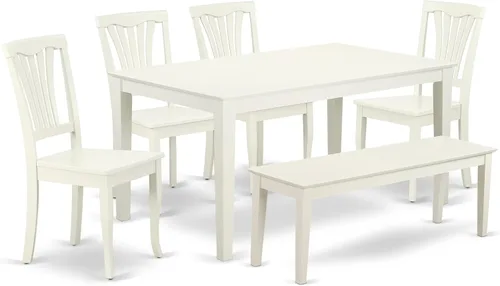 Miniatura 14 de East West Furniture CAAV5-LWH-W - Juego de muebles de comedor de 5 piezas, incluye una mesa de comedor rectangular y 4 sillas de asiento de madera