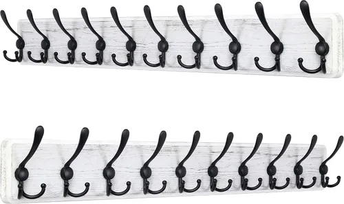 Miniatura 36 de SKOLOO Perchero de pared montado en la pared de estilo rústico: Perchero de pared de pino de madera auténtica de 40,6 cm de orificio a orificio
