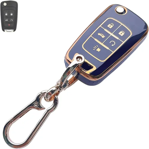 Compatible con funda para llavero Chevy con llavero – Funda de TPU suave negra para Chevy Equinox Impala Malibu Camaro Cruze Sonic Terrain 5 botones