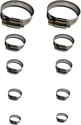 Miniatura 7 de Abrazadera de manguera, paquete de 10 abrazaderas de manguera de engranaje helicoidal de acero inoxidable 304 ajustable de 6 a 2.008 in, abrazaderas
