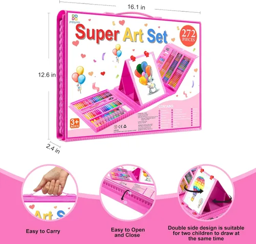 Miniatura 8 de Suministros de arte, paquete de 272 juegos de arte para niñas, niños, adolescentes, artistas, caja de arte de regalo de lujo con caballete triple