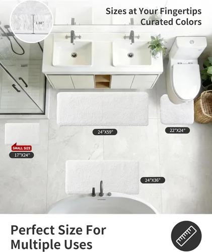 Miniatura 2 de ILANGO Alfombras de baño blancas de 32" × 20" antideslizantes y súper absorbentes, extra gruesas, suaves y lavables para piso, alfombra de baño