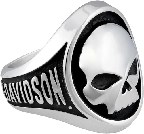 Miniatura 2 de Harley-Davidson Anillo de metal de acero inoxidable Willie G Skull para hombre - PlataNegro