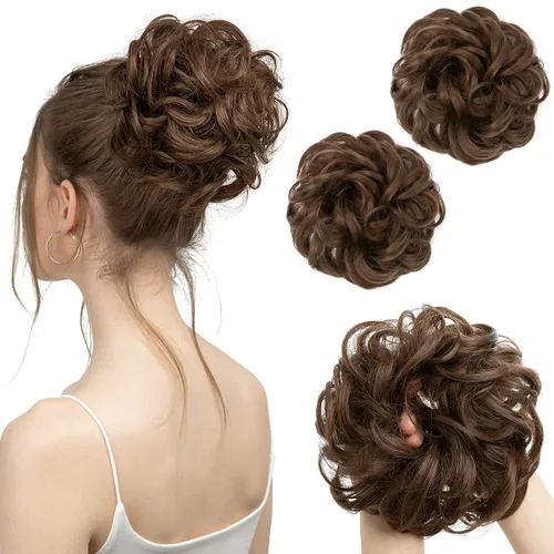 Miniatura 34 de SARLA 2 piezas de cabello desordenado color burdeos, onduladas, rizadas, sintéticas, coleteros falsos, extensiones de cola de caballo para mujeres