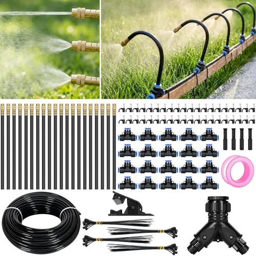 Miniatura 4 de Kit de sistema de riego por goteo ajustable de 360° de 100 pies, tubo de polietileno de 1/4 de pulgada con 20 boquillas flexibles, sistema