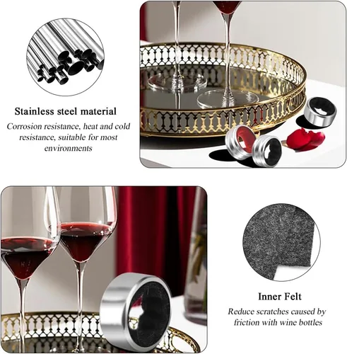 Miniatura 3 de Collares de goteo de vino, paquete de 4 anillos de goteo de acero inoxidable para botella de vino, atrapador de anillo de gota de vino o tapón