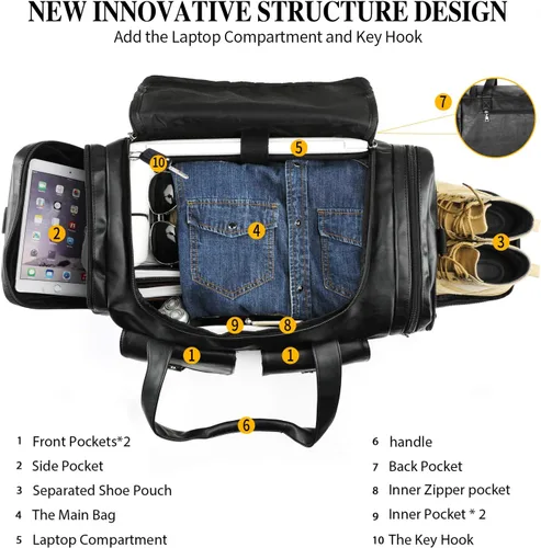 Miniatura 2 de Zeroway Bolsa de viaje de piel sintética con bolsa para zapatos 2 Negro