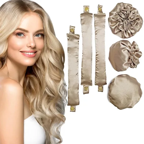 3 juegos/6 rodillos de cabello sin calor de satén Ariuvor para rizos nocturnos, varillas suaves para diadema con gorras para todo tipo de cabello (3