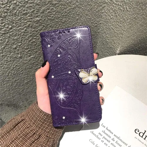 Miniatura 7 de Compatible con Xiaomi Redmi Note 10 Pro Funda con purpurina con tarjetero y soporte de cuero Flip Wallet Diamond Butterfly Funda protectora a prueba