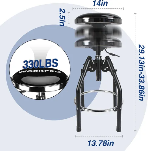 Miniatura 3 de WORKPRO Taburete de Taller Hidráulico Ajustable de Servicio Pesado, Taburete de Bar para Garaje, 29 a 33.86 pulgadas, Capacidad de 330 Libras, Negro