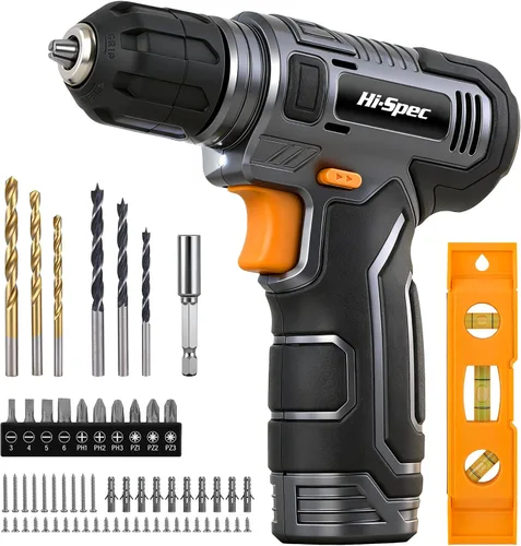 Miniatura 12 de Hi-Spec Juego de taladro inalámbrico de 50 piezas de 12 V en una caja de herramientas. Incluye batería recargable, puntas de destornillador