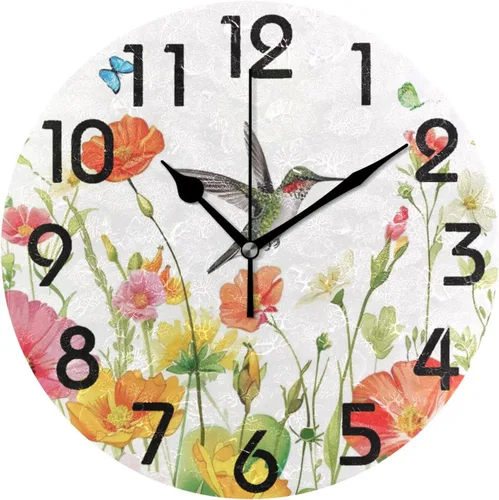 Miniatura 14 de Naanle Elegante reloj de pared redondo con estampado de bandera de Canadá, 9.5 pulgadas, funciona con pilas, reloj de escritorio analógico Coral