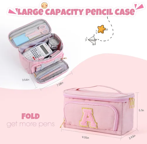 Miniatura 2 de YOOLIFE Estuche para lápices con inicial, suministros de regreso a clases, estuche para lápices, bonito regalo portátil para oficina, escuela