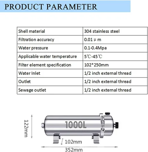 Miniatura 3 de INTBUYING Filtro de membrana de ultrafiltración de acero inoxidable Membrana de ultrafiltración PVDF Presión externa Purificador de agua lavable