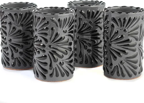 Miniatura 12 de Juego de 4 vasos de chupito Talavera auténticos mexicanos para tequila - Pintados a mano - 2 Oz (Flores naranjas)