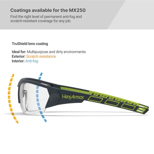 Miniatura 4 de HexArmor MX250 - Lentes de seguridad transparentes para hombres y mujeres, antivaho Lentes envolventes resistentes a los arañazos Gafas