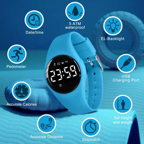 Miniatura 2 de Reloj deportivo digital para niñas y niños, monitor de actividad física con reloj despertador, cronómetro, relojes impermeables sin aplicación
