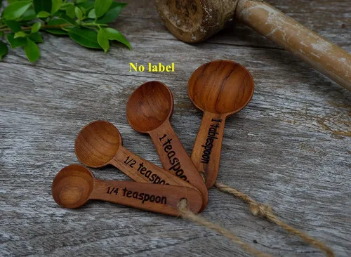 Miniatura 4 de Juego de cucharas medidoras de madera de teca rústica, 4 piezas de madera de teca ecológica (sin marcas)